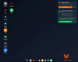 ClawBox desktop with Chat, Settings, Files, Terminal, Coding Agent, ClawKeep, Memory Shard and Browser apps