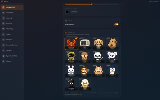 Settings → Appearance Mascot Pet picker with built-in ClawBox crab and community gallery