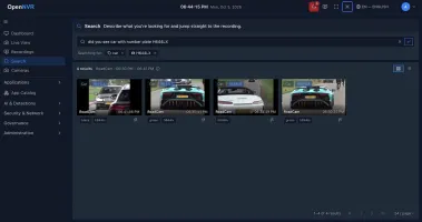 Search page with natural-language query results (dark theme)