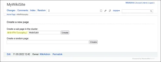 Create new page interface