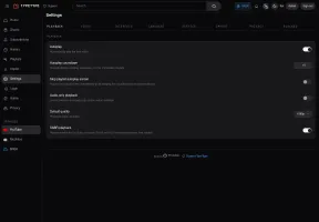 The settings page