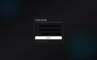 The registration screen on a fresh install