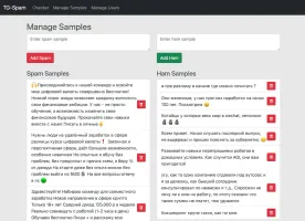 Web UI page for adding, viewing and deleting spam and ham samples