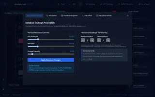 Database inspector with resource limits, replication and partitioning controls, and SQL shell.