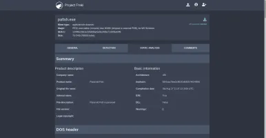 Analysis page: static analysis