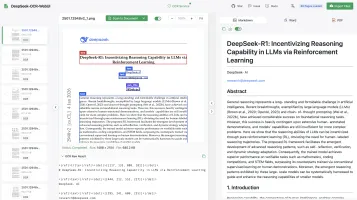 Document processing screen with page sidebar, viewer and results panel