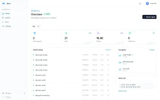 Skrun Operator Dashboard — Home page showing workspace stats, recent activity, top agents