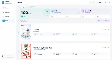 Yearly recap with timeline of completions and monthly summaries