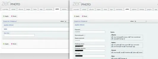 Zenphoto user management interface