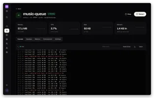 Live console with memory, CPU and disk usage for a bot