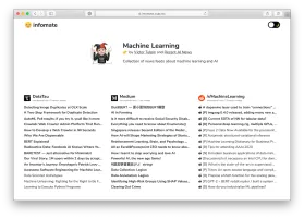 Screenshot of Infomate homepage showing RSS feed collections