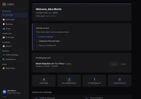 Dashboard with stats and quick actions