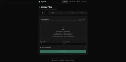 SkySend main page showing dark mode