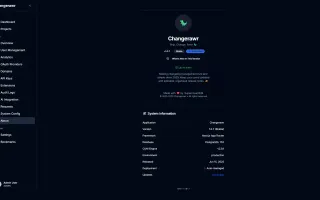 About and system information page