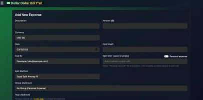 Expense splitting interface