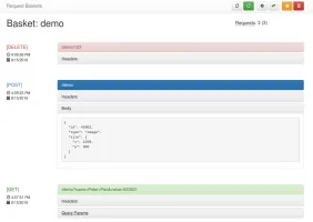 Basket requests overview showing DELETE, GET and POST requests with JSON body