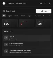 Your vault view with list of stored entries