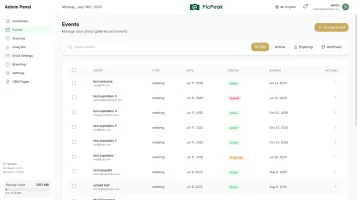 PicPeak Events Management interface