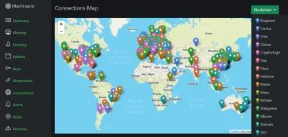Connections and blockchain status with geolocation view