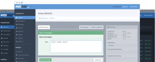 REDAXO backend on desktop and mobile