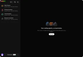 Desktop app on macOS with four bots in sidebar and welcome screen