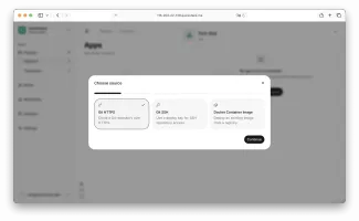App creation: choose deployment source (Git or registry)