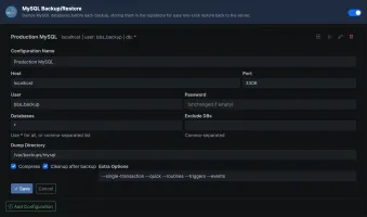 MySQL and PostgreSQL plugin settings on a backup plan