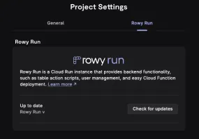 Installing Rowy Run from the project settings page