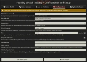 Foundry VTT Setup menu - Configuration tab