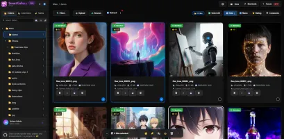 Main workspace desktop interface showing grid view with sidebar navigation and batch selection bar