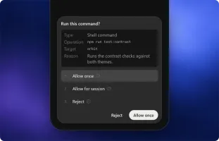 DotCraft mobile app showing approval prompt for running a command