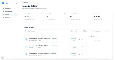 Backup history with detailed logs