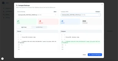 Backup comparison and diff viewer
