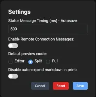 Settings panel