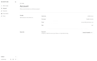 Settings page with account, password, organization and team management