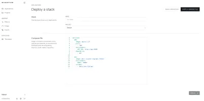 Deploy stack dialog from repository or pasted compose file