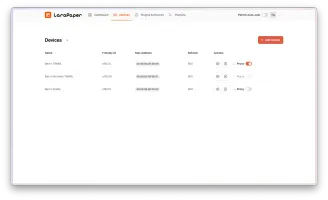 LaraPaper web UI dashboard showing device management