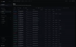 Runs list showing every workload with state, duration, cost, and Git delivery