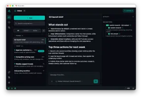 Pizza Bot inbox showing unread work, approval request, completed launch brief, and delegated agent activity