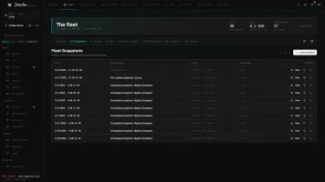 Fleet snapshots page with point-in-time backups and one-click restore