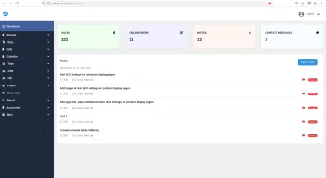 Dashboard screenshot showing the main admin interface