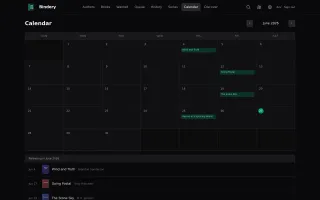 Release calendar of upcoming books (dark theme)