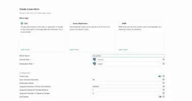 New CDC mirror form: mirror name and source/target peers