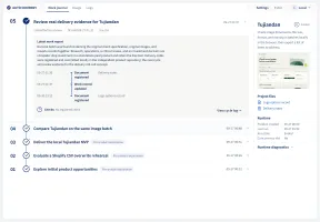 Dashboard work timeline for a recorded image-checklist product run