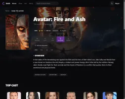 Movie detail page with cast, ratings, and file details