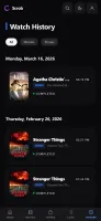 Mobile watch history in dark mode