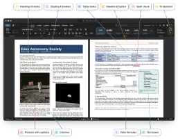 EdenText editing a two-column newsletter with features marked