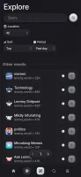 Photon communities page on mobile (dark)