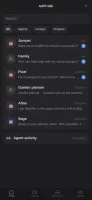 taOS Talk chat PWA on phone with agent chats and activity feed