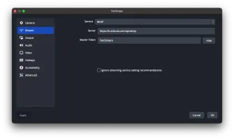 OBS streaming settings configured for WHIP output